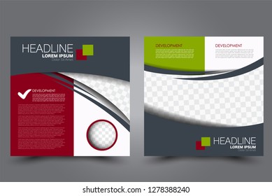 Square flyer design. A cover for brochure.  Website or advertisement banner template. Vector illustration. Red and green color.