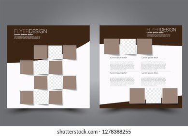 Square flyer design. A cover for brochure.  Website or advertisement banner template. Vector illustration. Brown color.