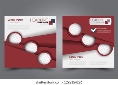 Square flyer design. A cover for brochure.  Website or advertisement banner template. Vector illustration. Red color.