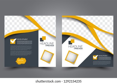 Square flyer design. A cover for brochure.  Website or advertisement banner template. Vector illustration. Yellow and grey color.