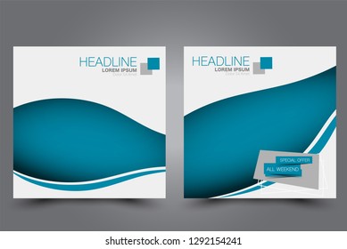 Square flyer design. A cover for brochure.  Website or advertisement banner template. Vector illustration. Blue color.