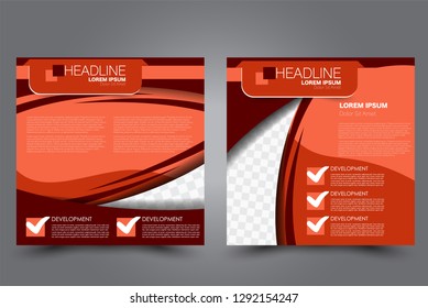 Square flyer design. A cover for brochure.  Website or advertisement banner template. Vector illustration. Red color.