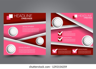 Square flyer design. A cover for brochure.  Website or advertisement banner template. Vector illustration. Red and pink color.