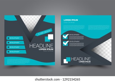 Square flyer design. A cover for brochure.  Website or advertisement banner template. Vector illustration. Blue and grey color.