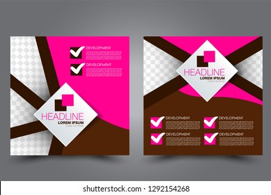 Square flyer design. A cover for brochure.  Website or advertisement banner template. Vector illustration. Brown and pink color.