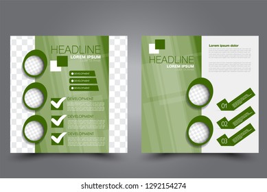 Square flyer design. A cover for brochure.  Website or advertisement banner template. Vector illustration. Green color.