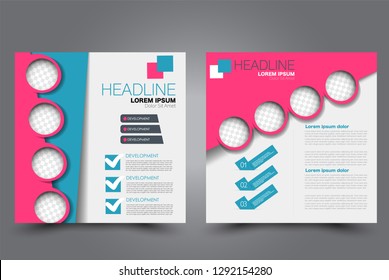 Square flyer design. A cover for brochure.  Website or advertisement banner template. Vector illustration. Blue and pink color.