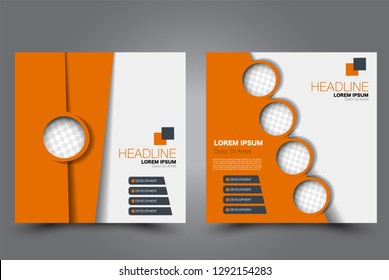 Square flyer design. A cover for brochure.  Website or advertisement banner template. Vector illustration. Orange color.