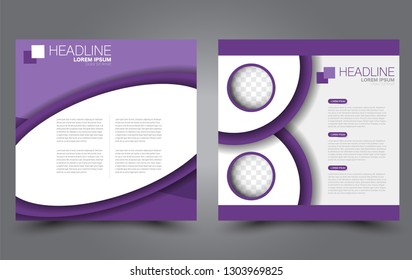 Square flyer design. A cover for brochure.  Website or advertisement banner template. Vector illustration. Purple color.