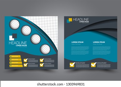 Square flyer design. A cover for brochure.  Website or advertisement banner template. Vector illustration. Blue and yellow color.