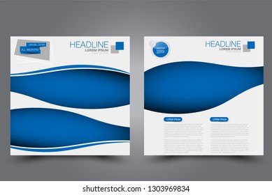 Square flyer design. A cover for brochure.  Website or advertisement banner template. Vector illustration. Blue color.