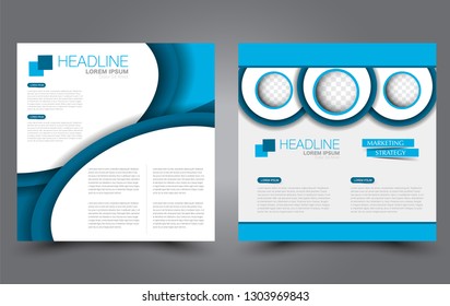 Square flyer design. A cover for brochure.  Website or advertisement banner template. Vector illustration. Blue color.