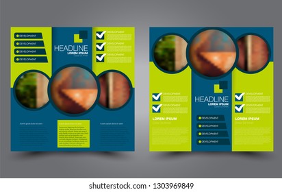 Square flyer design. A cover for brochure.  Website or advertisement banner template. Vector illustration. Blue and green color.