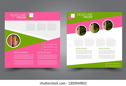 Square flyer design. A cover for brochure.  Website or advertisement banner template. Vector illustration. Pink and green color.