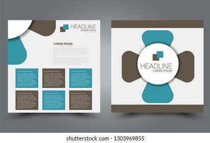 Square flyer design. A cover for brochure.  Website or advertisement banner template. Vector illustration. Blue and brown color.