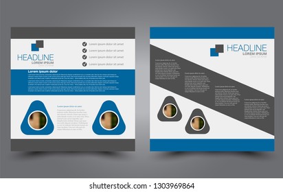 Square flyer design. A cover for brochure.  Website or advertisement banner template. Vector illustration. Blue color.
