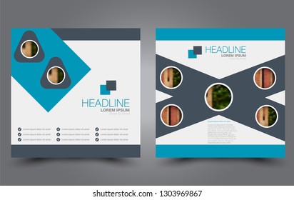 Square flyer design. A cover for brochure.  Website or advertisement banner template. Vector illustration. Blue color.
