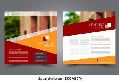 Square flyer design. A cover for brochure.  Website or advertisement banner template. Vector illustration. Red and orange color.
