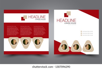 Square flyer design. A cover for brochure.  Website or advertisement banner template. Vector illustration. Red color.