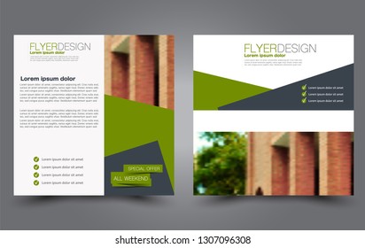 Square flyer design. A cover for brochure.  Website or advertisement banner template. Vector illustration. Green color.