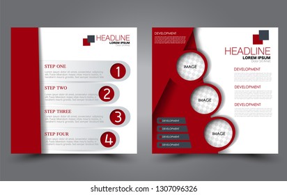 Square flyer design. A cover for brochure.  Website or advertisement banner template. Vector illustration. Red color.
