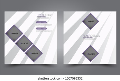 Square flyer design. A cover for brochure.  Website or advertisement banner template. Vector illustration. Purple color.