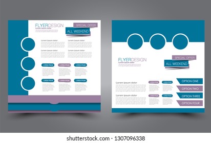 Square flyer design. A cover for brochure.  Website or advertisement banner template. Vector illustration. Blue and purple color.