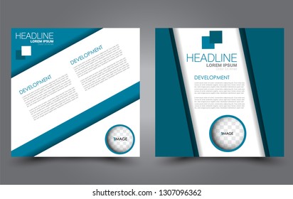Square flyer design. A cover for brochure.  Website or advertisement banner template. Vector illustration. Blue color.
