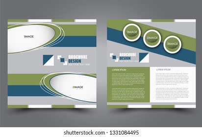 Square flyer design. A cover for brochure.  Website or advertisement banner template. Vector illustration. Blue and green color.