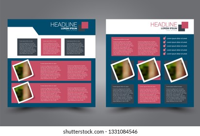 Square flyer design. A cover for brochure.  Website or advertisement banner template. Vector illustration. Blue and pink color.