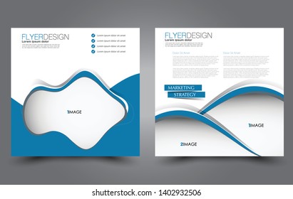 Square flyer design. A cover for brochure.  Website or advertisement banner template. Vector illustration. Blue color.