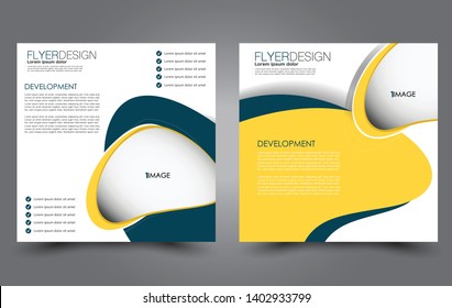 Square flyer design. A cover for brochure.  Website or advertisement banner template. Vector illustration. Blue and yellow color.