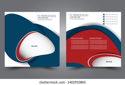 Square flyer design. A cover for brochure.  Website or advertisement banner template. Vector illustration. Blue and red color.