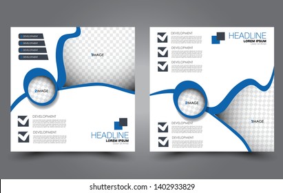 Square flyer design. A cover for brochure.  Website or advertisement banner template. Vector illustration. Blue color.