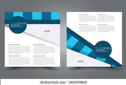 Square flyer design. A cover for brochure.  Website or advertisement banner template. Vector illustration. Blue color.