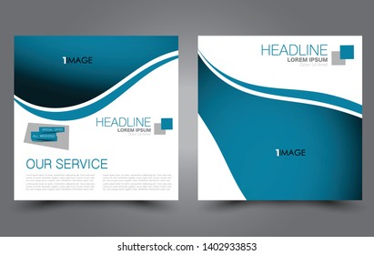 Square flyer design. A cover for brochure.  Website or advertisement banner template. Vector illustration. Blue color.