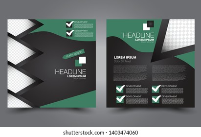 Square flyer design. A cover for brochure.  Website or advertisement banner template. Vector illustration. Green color.