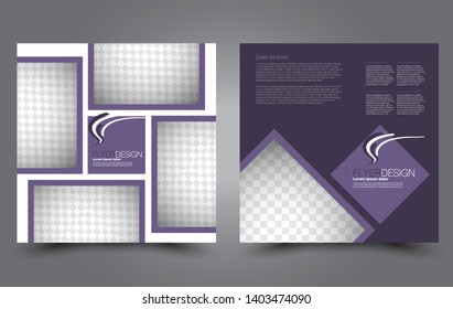 Square flyer design. A cover for brochure.  Website or advertisement banner template. Vector illustration. Purple color.