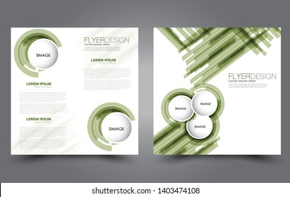 Square flyer design. A cover for brochure.  Website or advertisement banner template. Vector illustration. Green color.