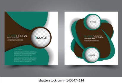 Square flyer design. A cover for brochure.  Website or advertisement banner template. Vector illustration. Green and brown color.