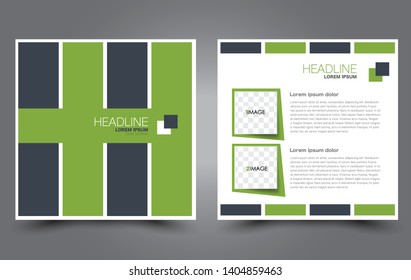 Square flyer design. A cover for brochure.  Website or advertisement banner template. Vector illustration. Green color.