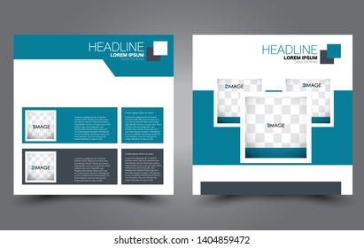 Square flyer design. A cover for brochure.  Website or advertisement banner template. Vector illustration. Blue color.