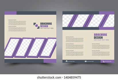Square flyer design. A cover for brochure.  Website or advertisement banner template. Vector illustration. Purple color.