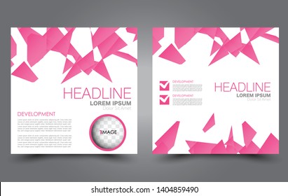 Square flyer design. A cover for brochure.  Website or advertisement banner template. Vector illustration. Pink color.