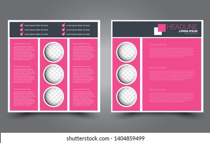 Square flyer design. A cover for brochure.  Website or advertisement banner template. Vector illustration. Pink color.