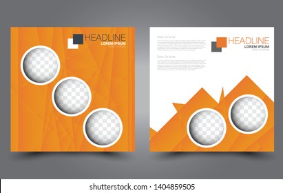 Square flyer design. A cover for brochure.  Website or advertisement banner template. Vector illustration. Orange color.