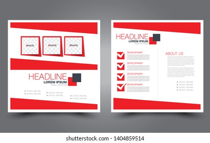 Square flyer design. A cover for brochure.  Website or advertisement banner template. Vector illustration. Red color.
