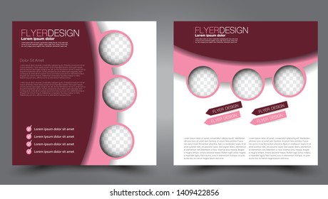 Square flyer design. A cover for brochure.  Website or advertisement banner template. Vector illustration. Pink color.