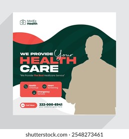square flyer with doctor theme for social media post template
