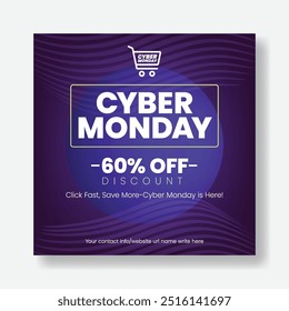 Square Flyer or Poster Design for Cyber Monday Sale, Editable Social Media Post Template for E-commerce Discount Offers and Online Shopping Ads banner design with modern creative colorful background